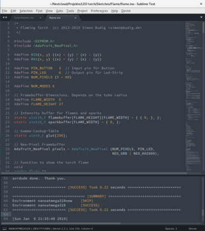 Sublime Text mit geöffneter Deviot Konsole