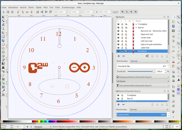 Fertiges Schnittmuster der Uhr in Inkscape