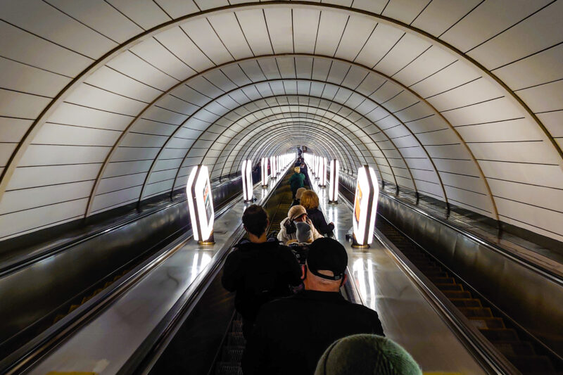 Escalator down to the Metro station