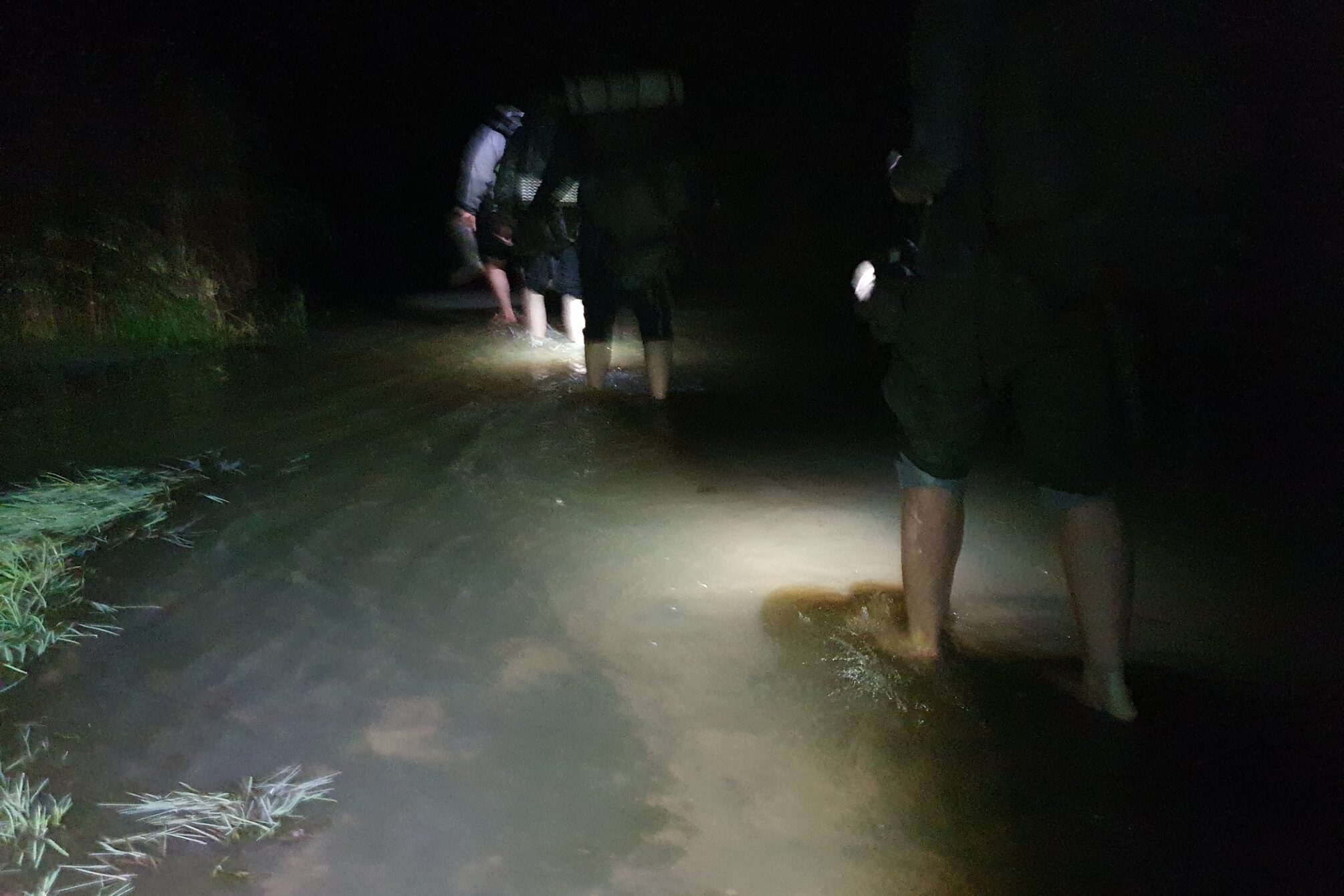 Crossing a flooded section on our way
