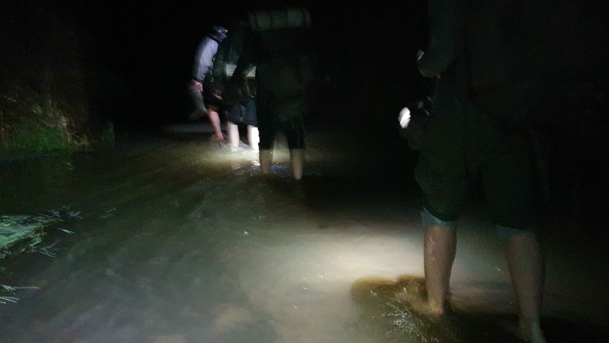 Crossing a flooded section on our way