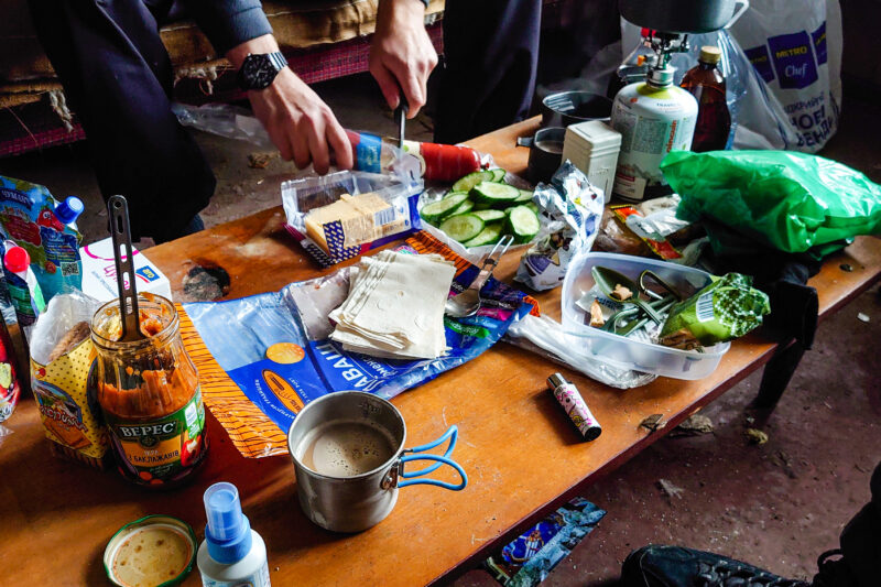 Ukrainian style breakfast in the stalker flat in Pripyat