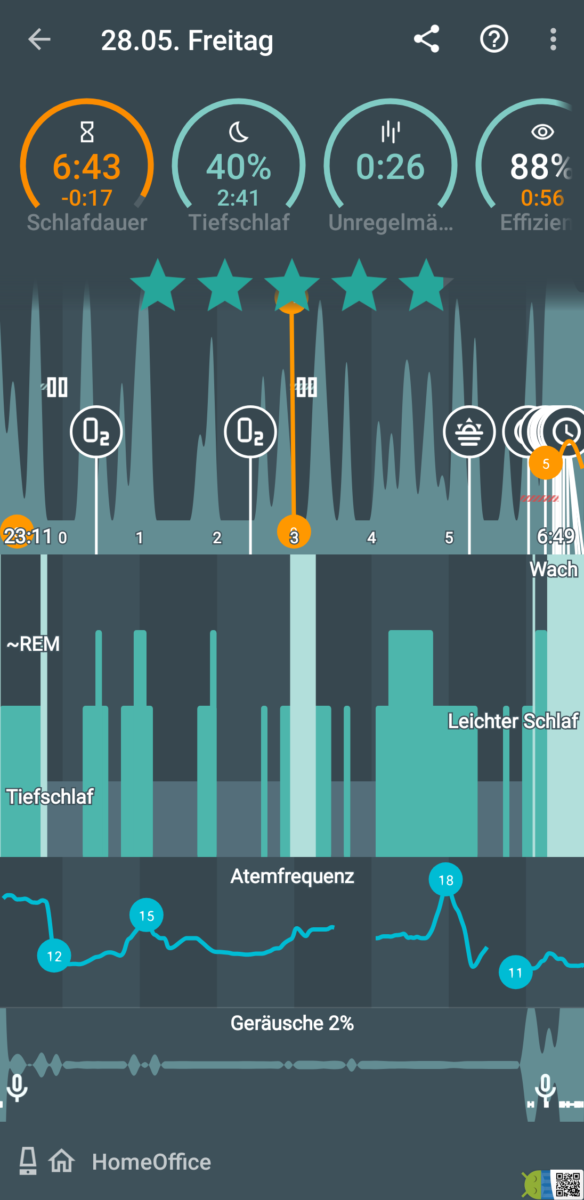 Sleep as Android mit durch Sleep Phaser v2 getracktem Schlaf