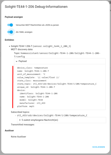 Erkannter MQTT Sensor