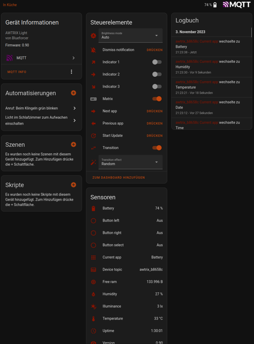 AWTRIX via MQTT in Home Assistant