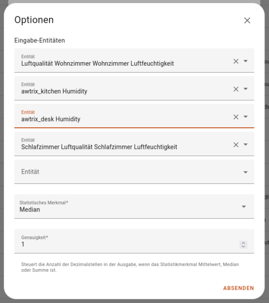 Wohnungsluftfeuchtigkeit Median Helfer