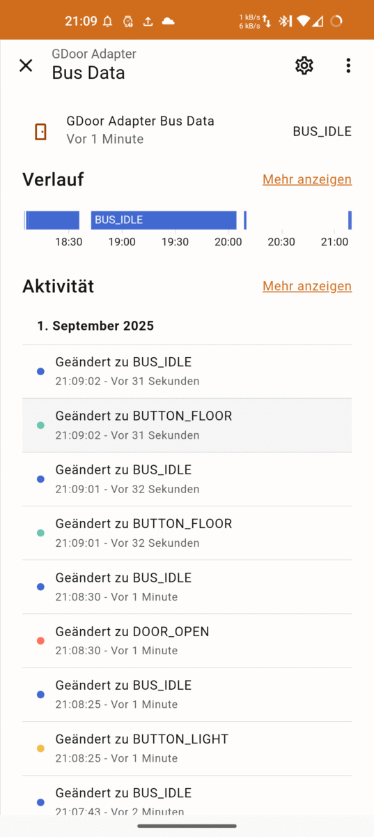 Home Assistant GDoor Aktivitätshistorie
